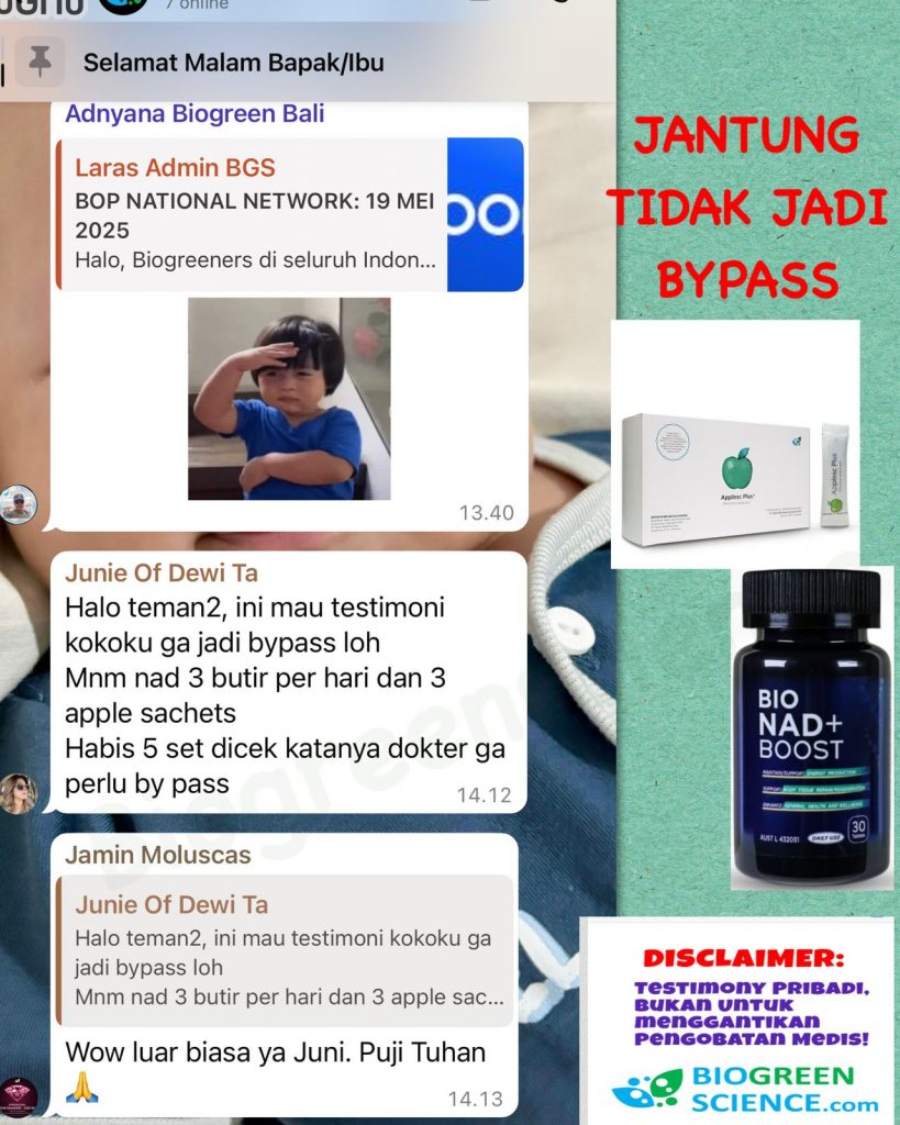 Testimoni Jantung Sembuh Tanpa Operasi Bypass Berkat Apple SC Plus & Bio NAD Boost Biogreen Science!