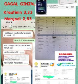 Testimoni Gagal Ginjal Kronis: Kreatinin Turun dari 3,33 ke 2,53 Tanpa Cuci Darah, Berkat Apple SC Plus & Bio NAD Boost dari Biogreen Science